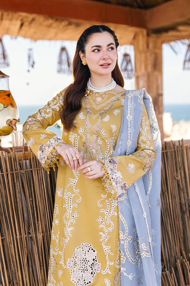 Qalamkar 3PC Yellow stone Embroidered Unstitched Suit