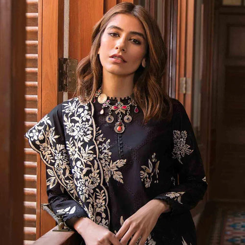 Aden Libas 3PC Black Embroidered Unstitched Suit