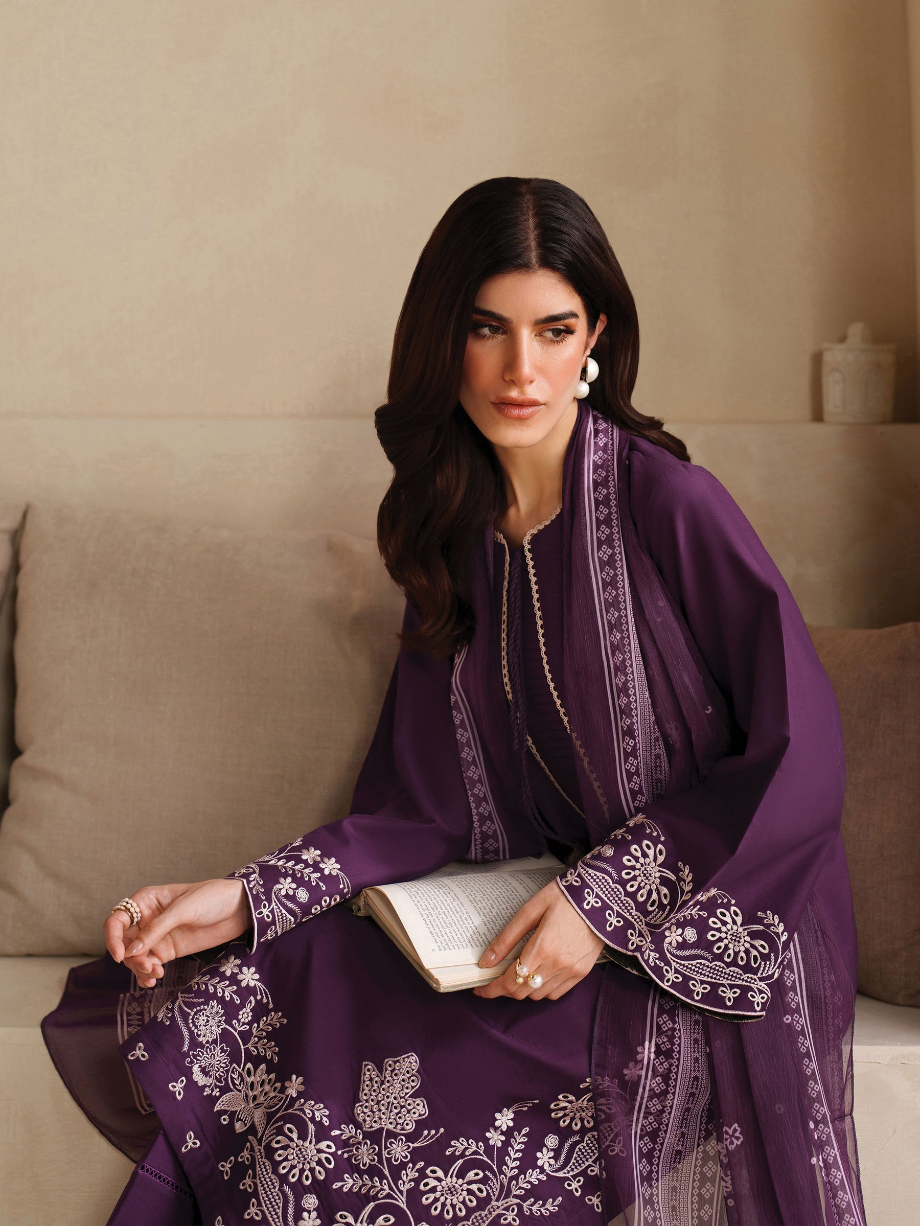 Zellbury 2PC Deep Purple Embroidered Unstitched Suit
