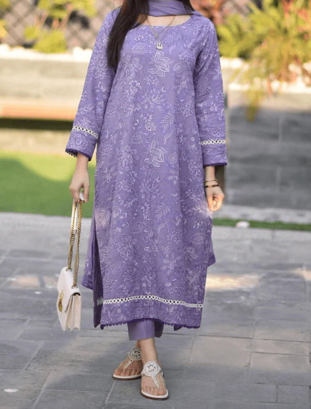 Bareeze 3PC Steel Purple Embroidered Unstitched Suit