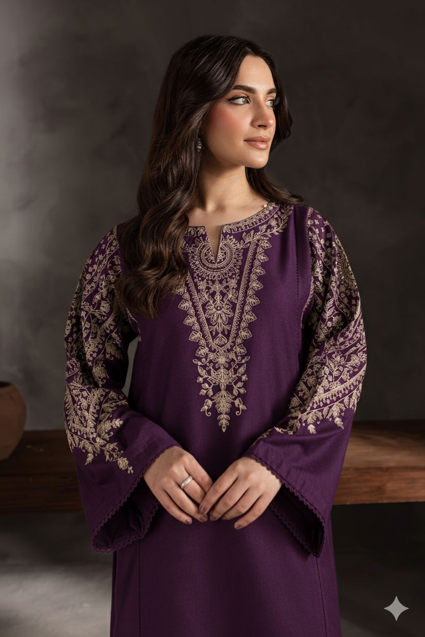 Batik 2PC Deep Purple Embroidered Unstitched Suit