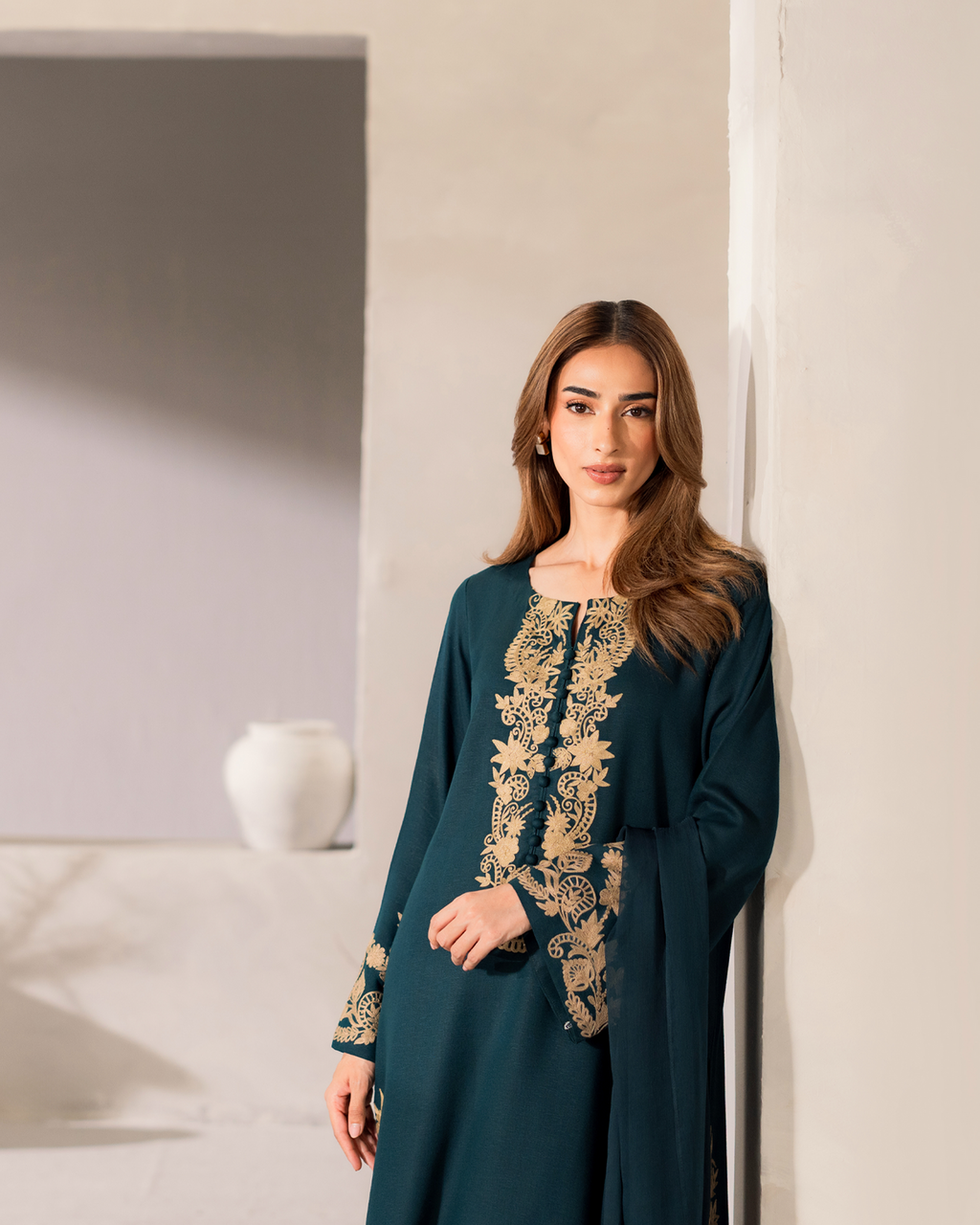 Batik 2PC Zinc Green Embroidered Unstitched Suit