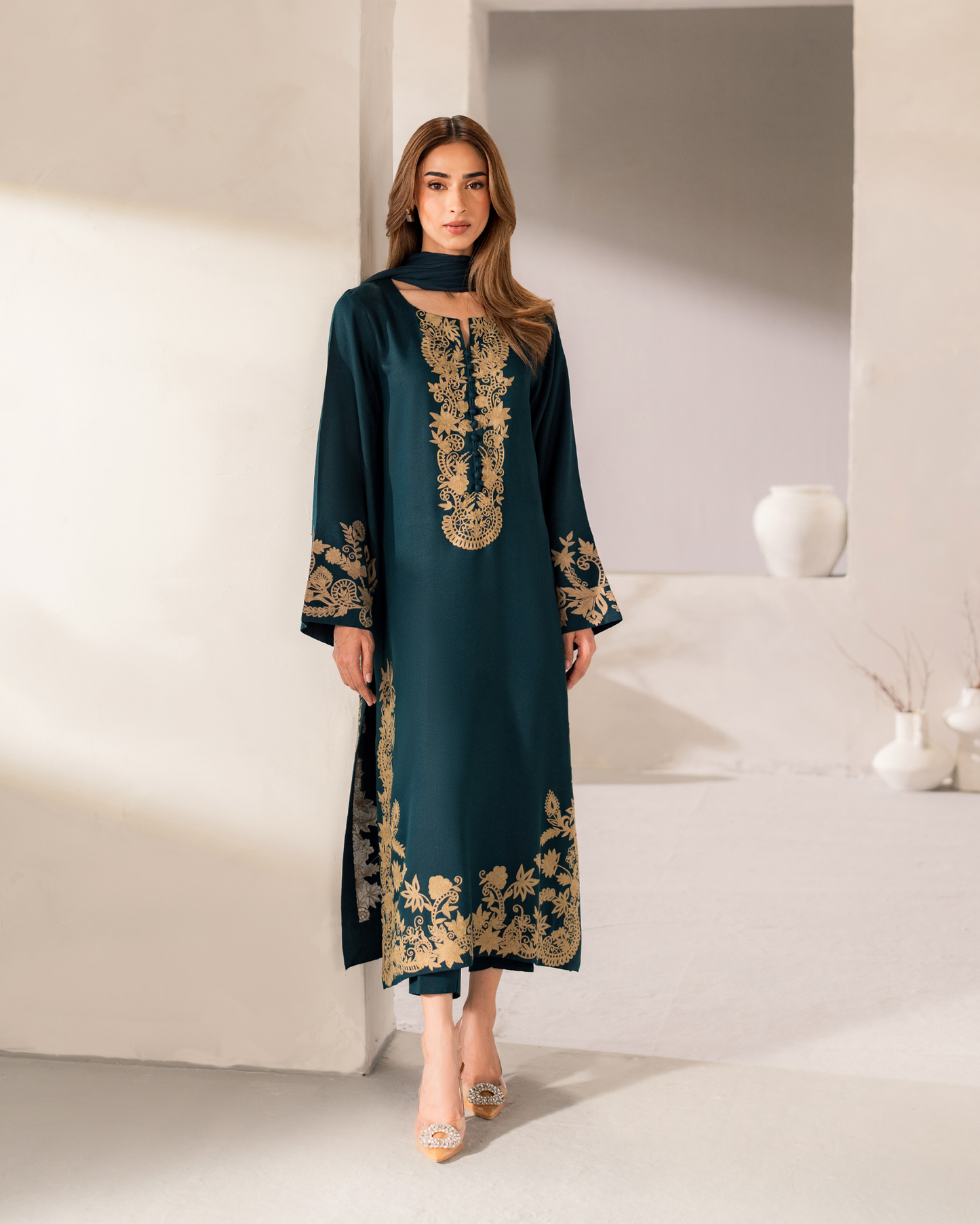 Batik 2PC Zinc Green Embroidered Unstitched Suit