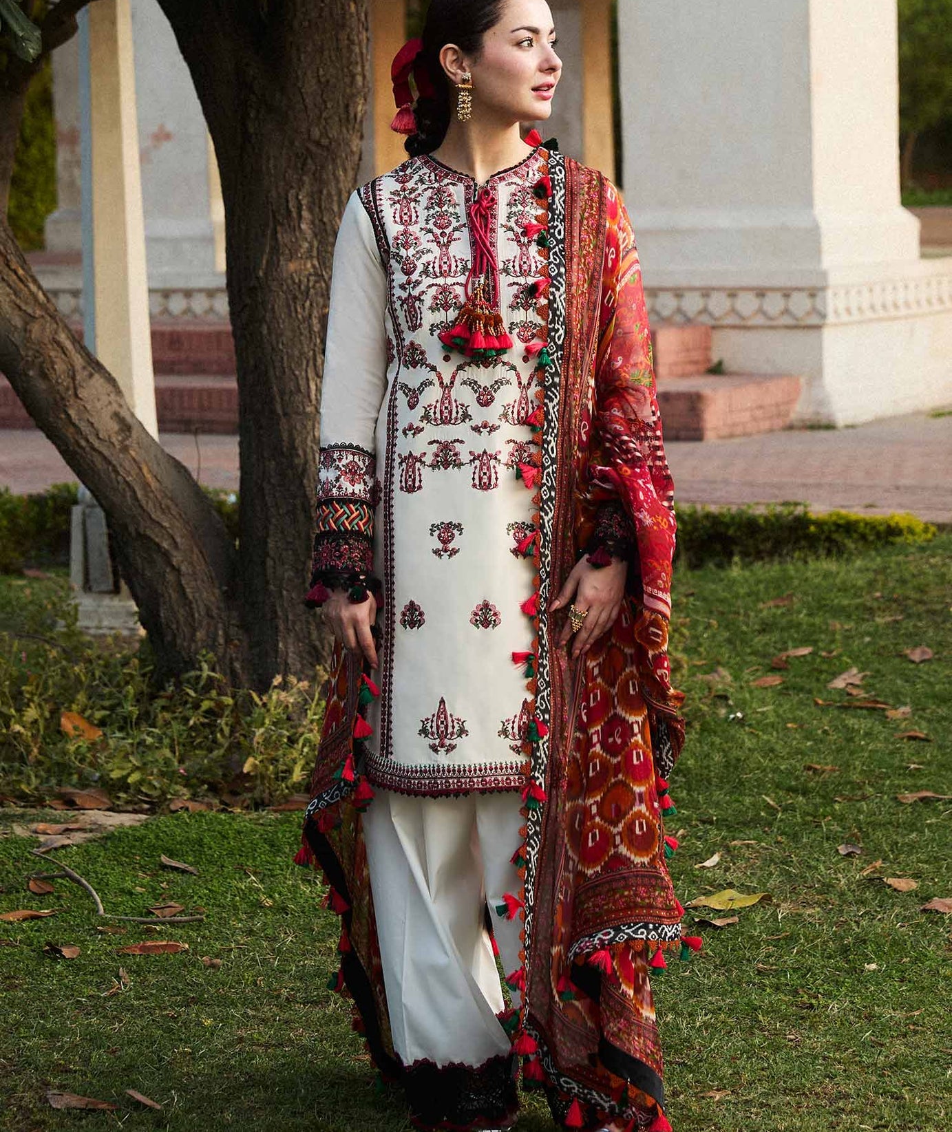 Hussain Rehar 2PC white Ash Embroidered Unstitched Suit