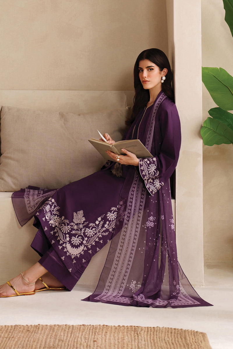 Zellbury 2PC Deep Purple Embroidered Unstitched Suit