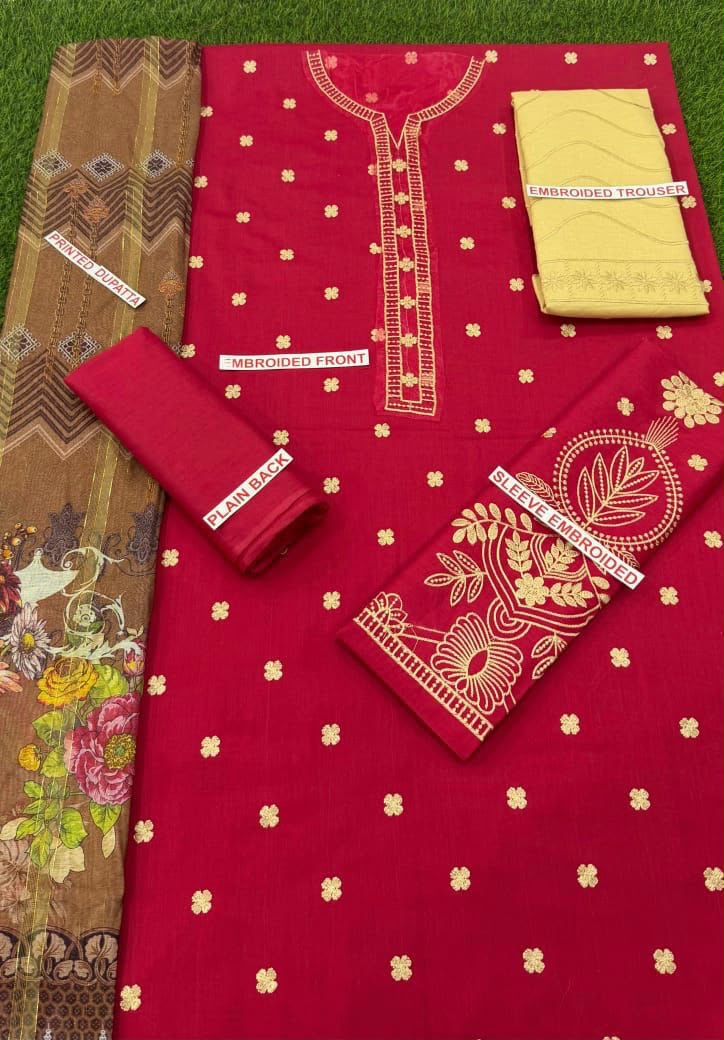 Iznik 3PC Ruby Pink Embroidered Unstitched Suit