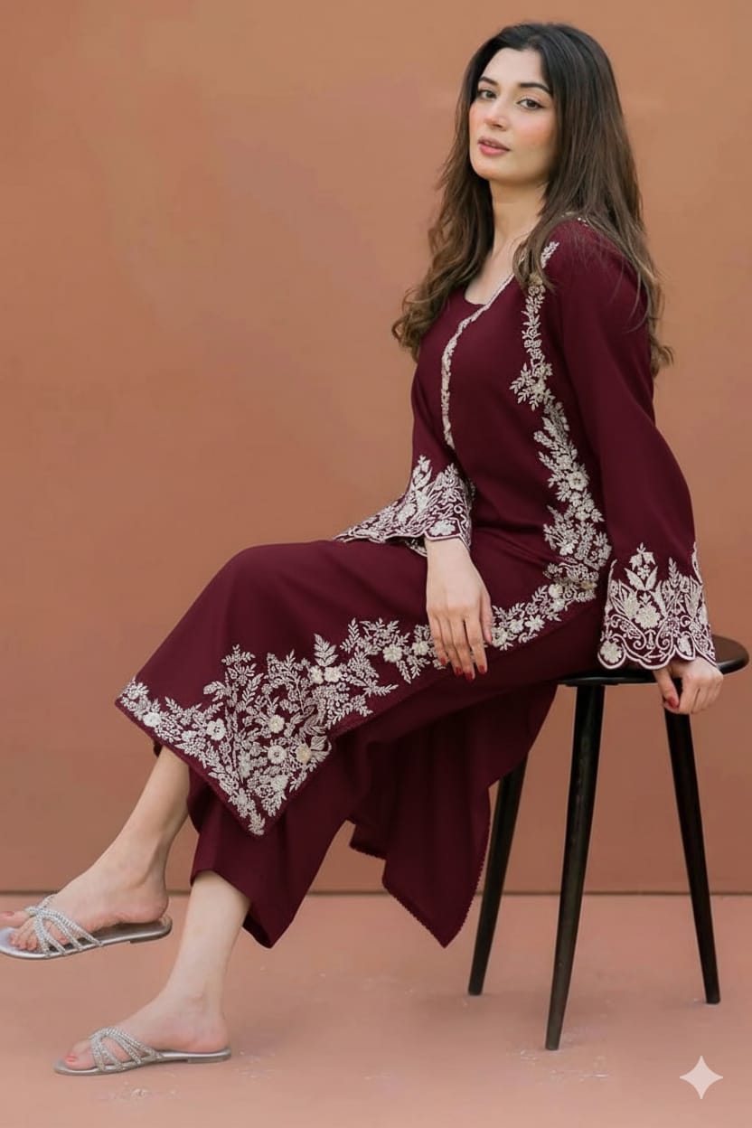 Azure 2PC Plum Maroon Embroidered Unstitched Suit