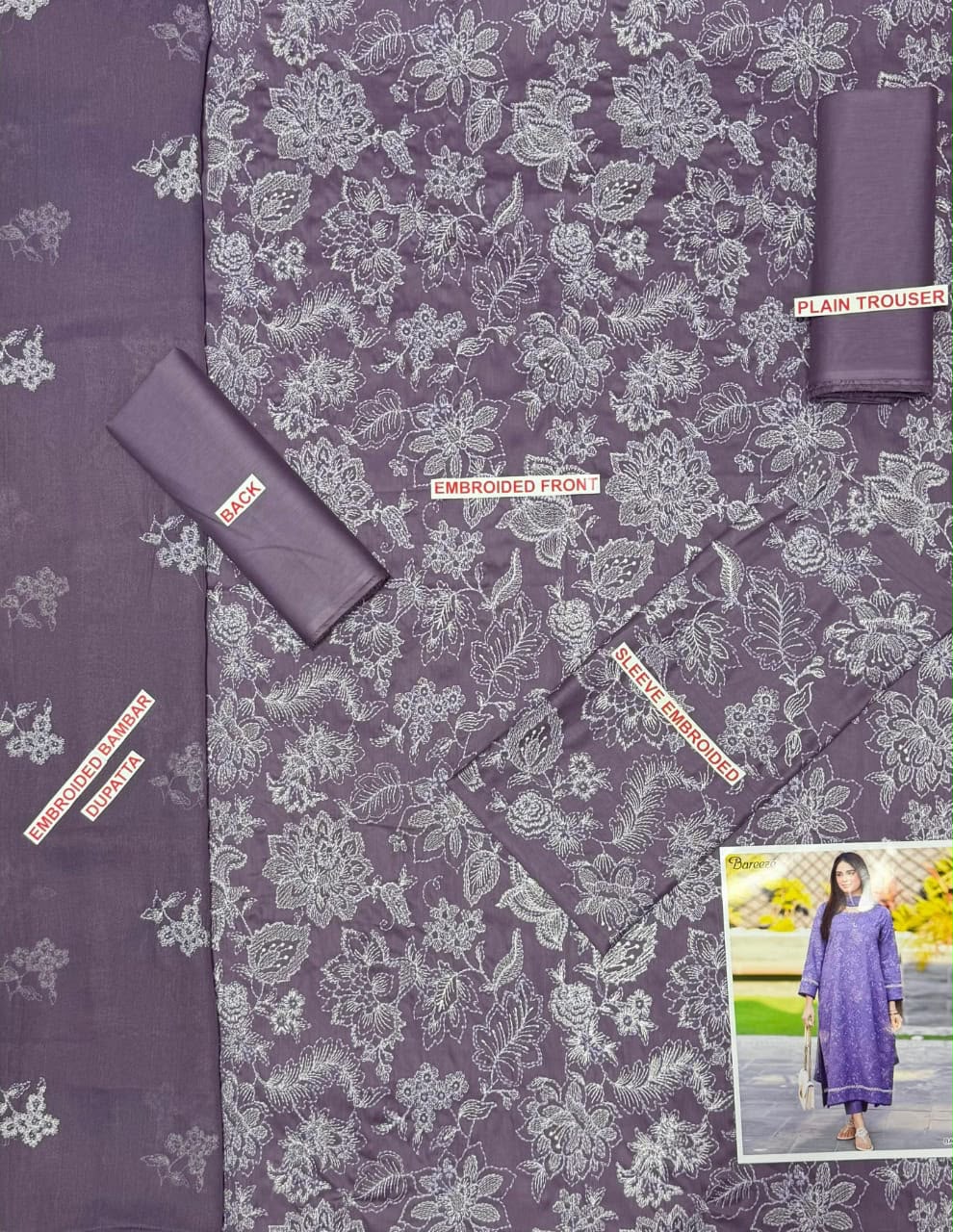 Bareeze 3PC Steel Purple Embroidered Unstitched Suit