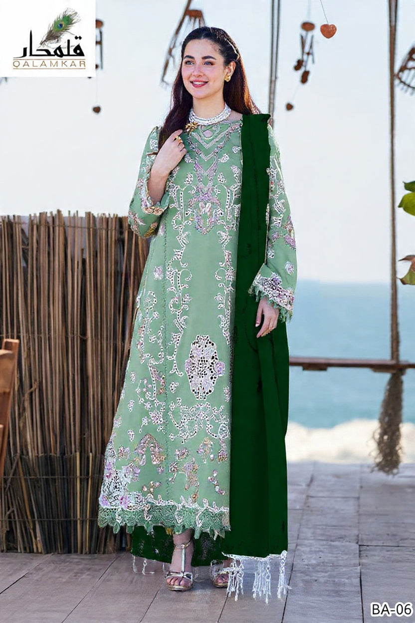 Zara Shahjahan 3 PC Pistachio Green Embroidered Unstitched Suit