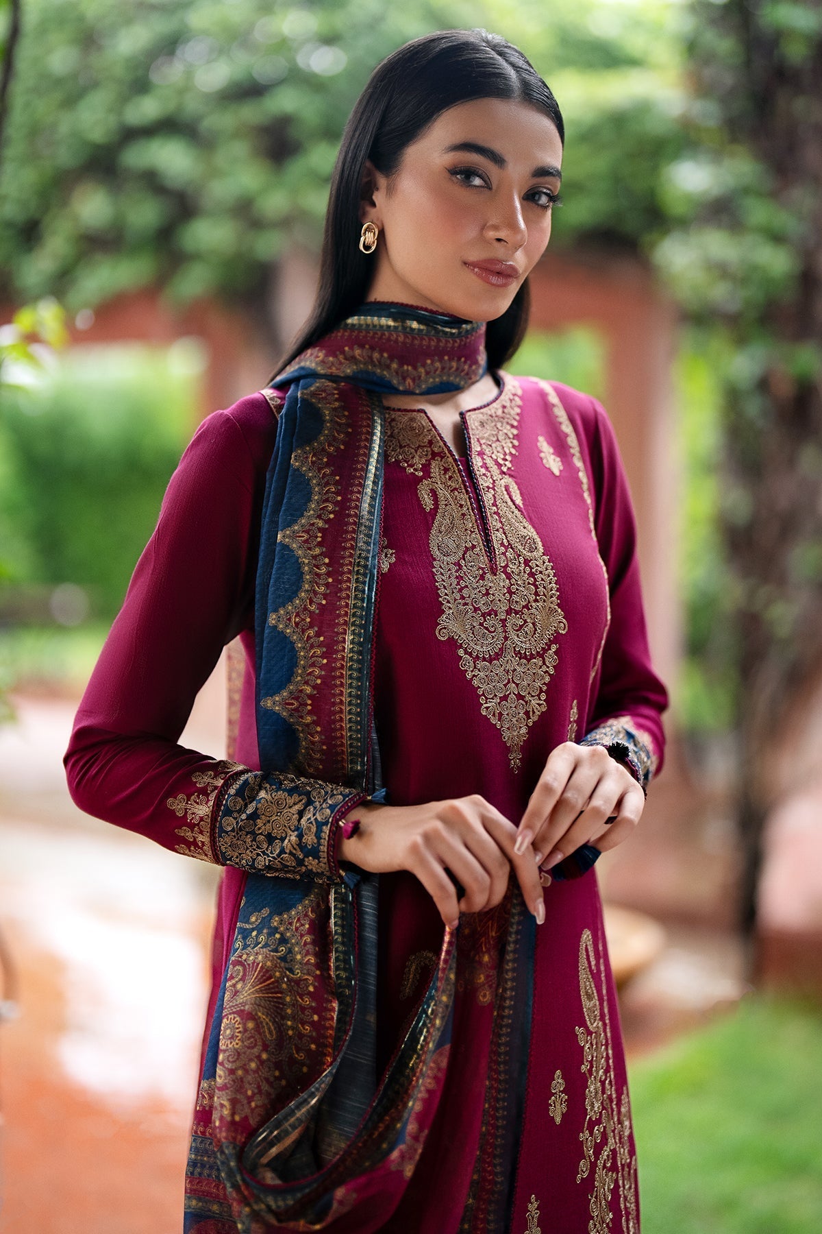 Jazmin 2PC Rose Red Embroidered Unstitched Suit