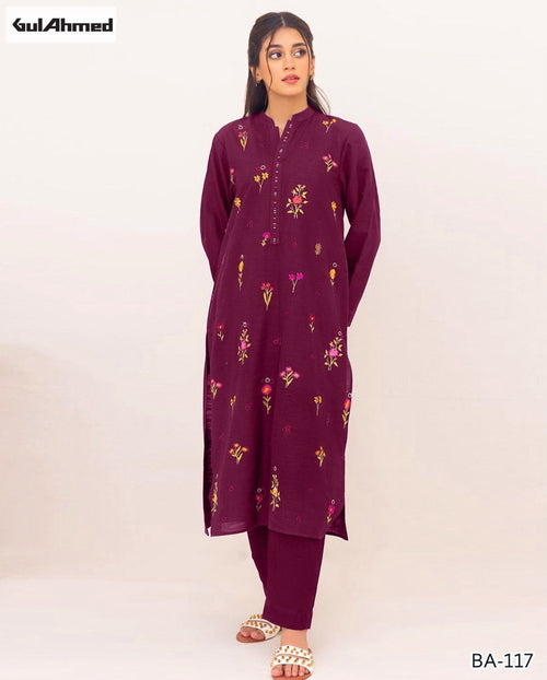 3 PC Plum Floral Embroidered Unstitched Suit By Gul Ahmed