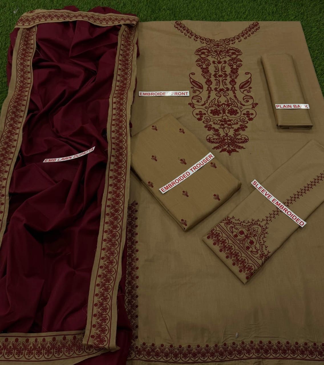 Baroque 3PC Beige Embroidered Unstitched Suit