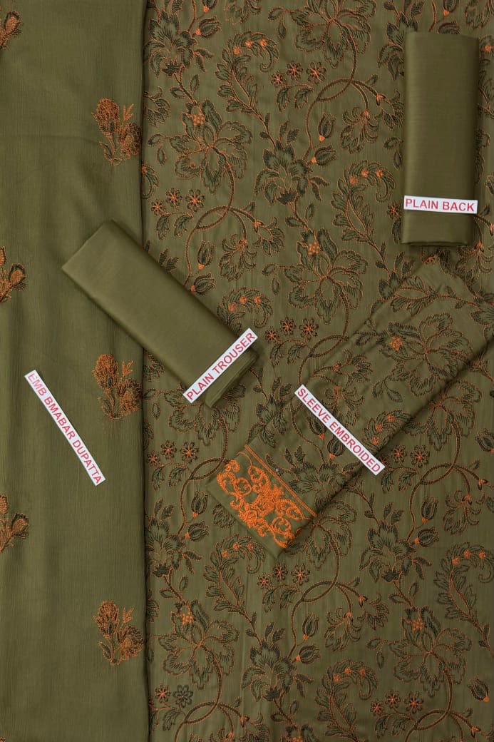 Bareeze 3PC Mehndi Green Embroidered Unstitched Suit