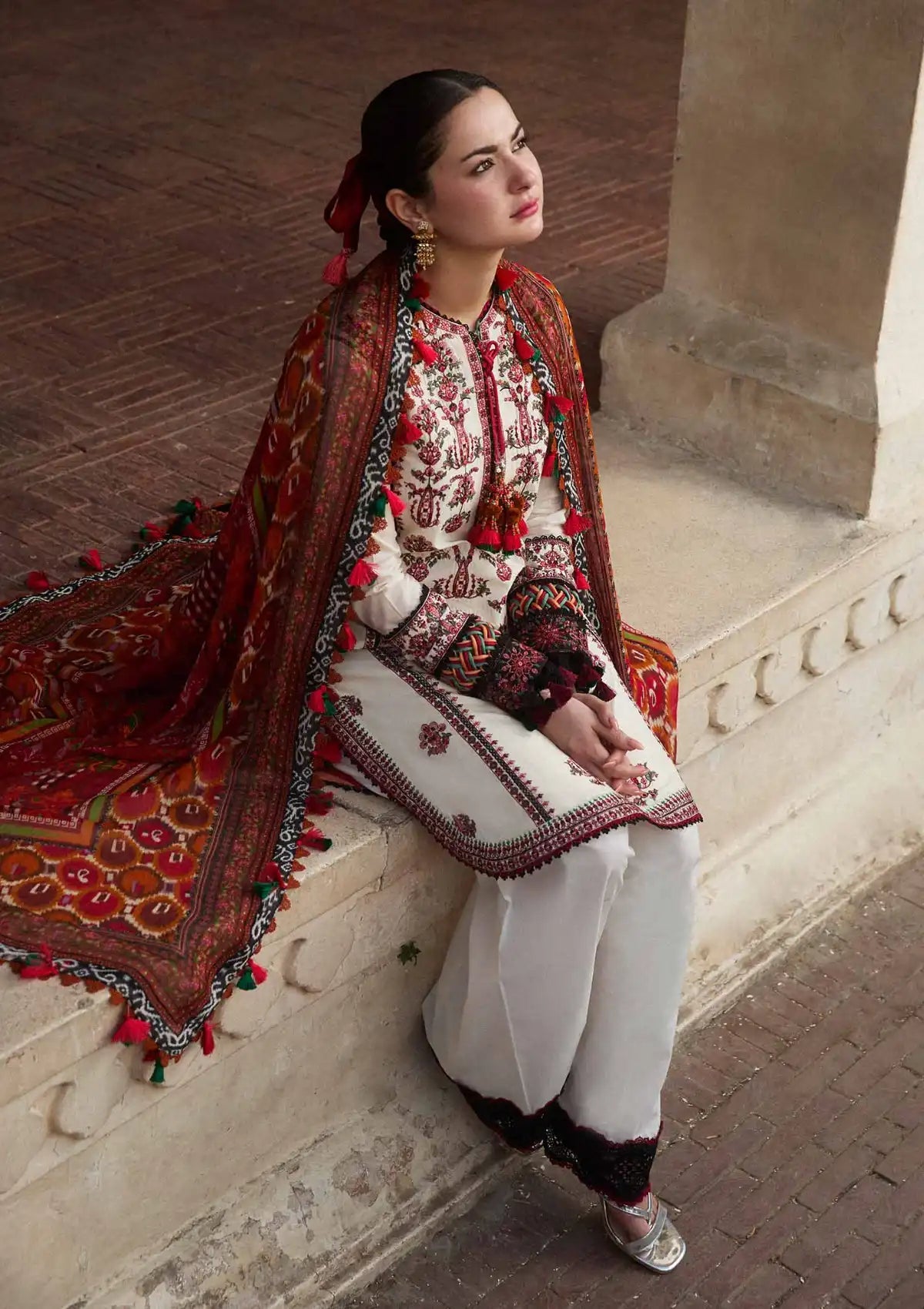 Hussain Rehar 2PC white Ash Embroidered Unstitched Suit