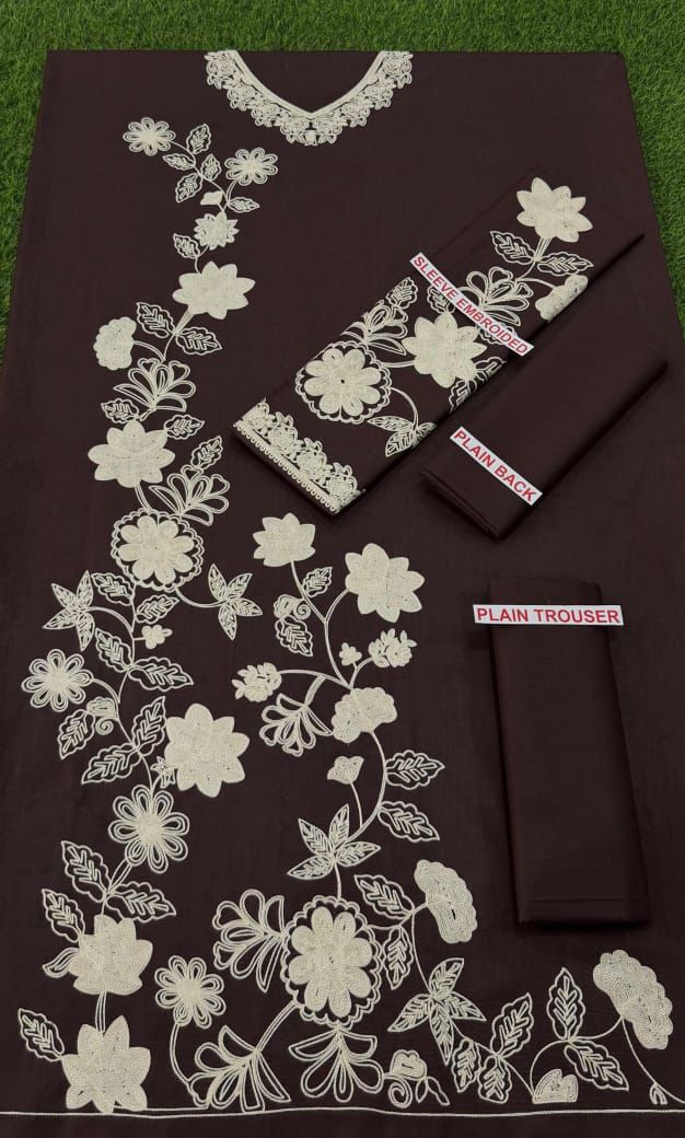 Laam 2PC Brown Embroidered Unstitched Suit