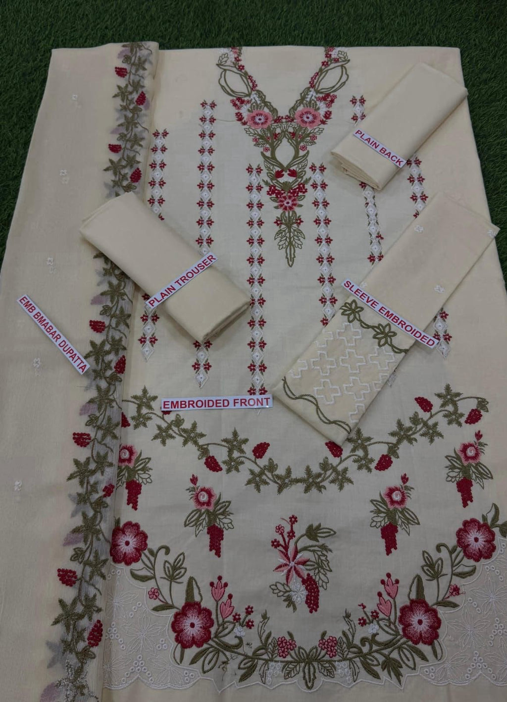 Crimson 3PC Cream White Embroidered Unstitched Suit