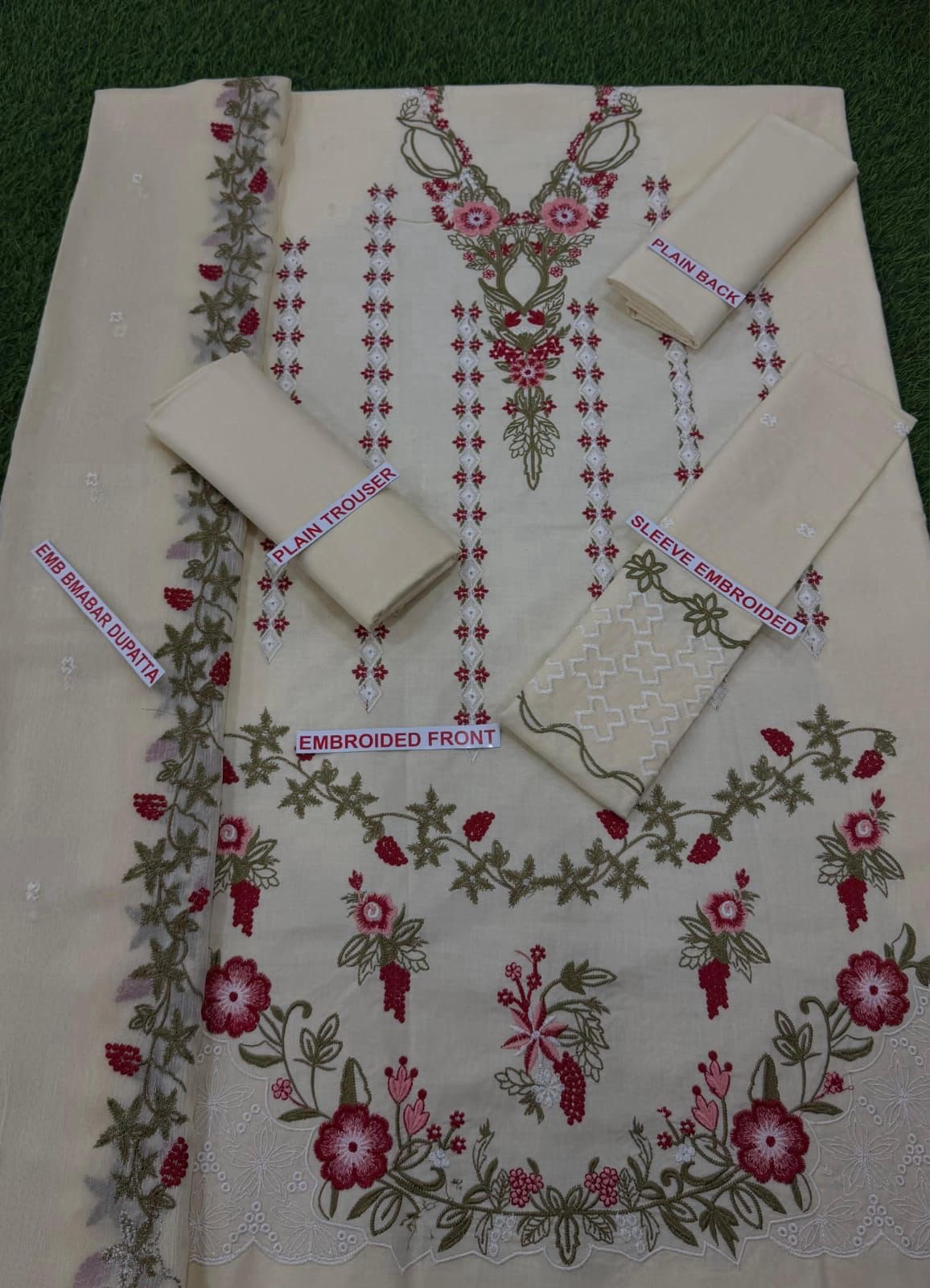 Crimson 3PC Cream White Embroidered Unstitched Suit