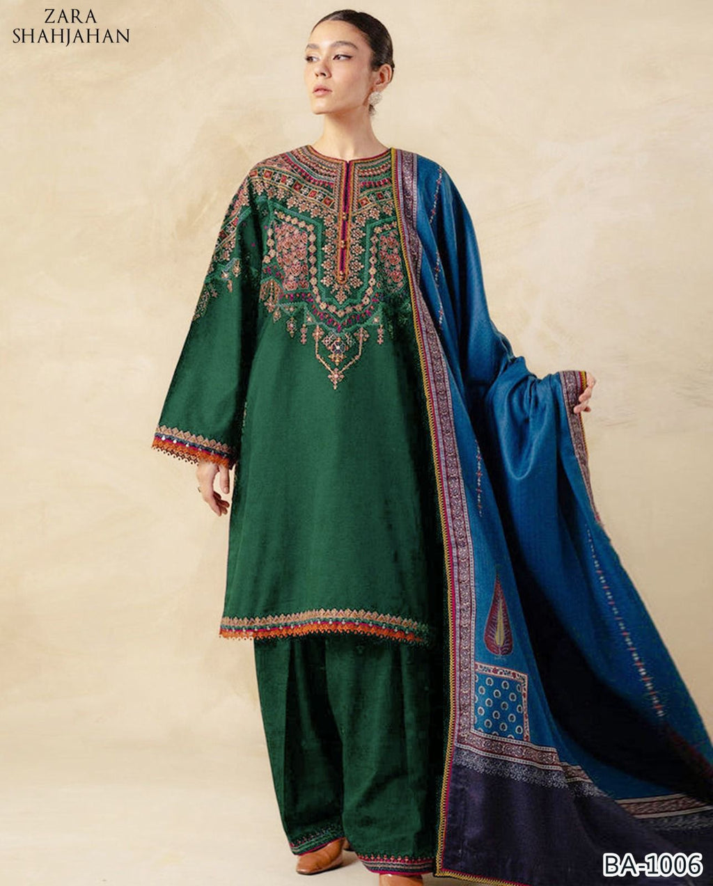 Zara Shahjahan 2PC Green Embroidered Unstitched Suit