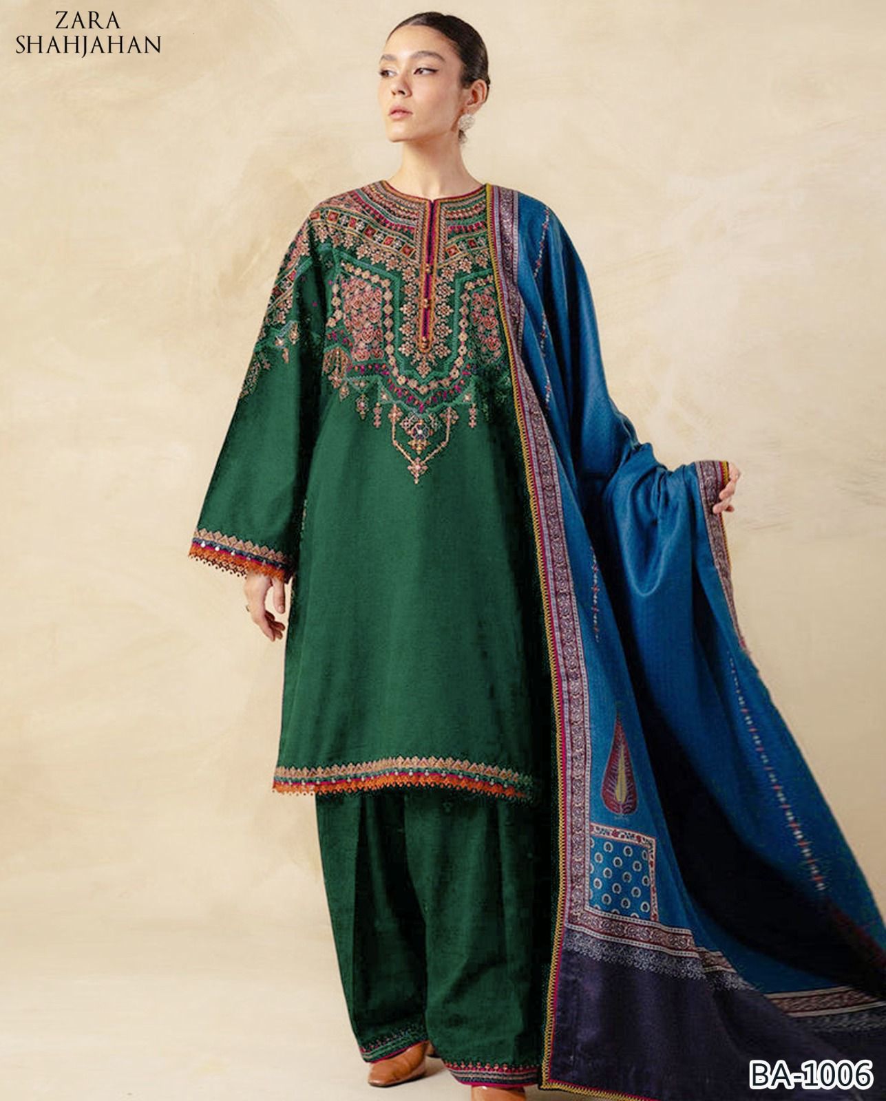 Zara Shahjahan 2PC Green Embroidered Unstitched Suit