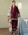 Zara Shahjahan 3PC plum maroon Embroidered Unstitched Suit