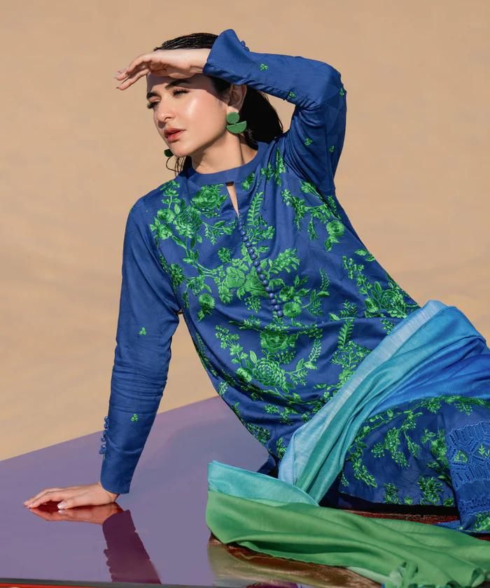 Sapphire 3PC Blue Embroidered Unstitched Suit