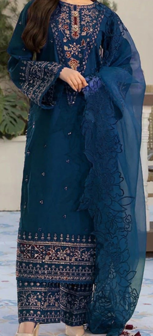 Ally's 3PC Navy Blue Embroidered Unstitched Suit