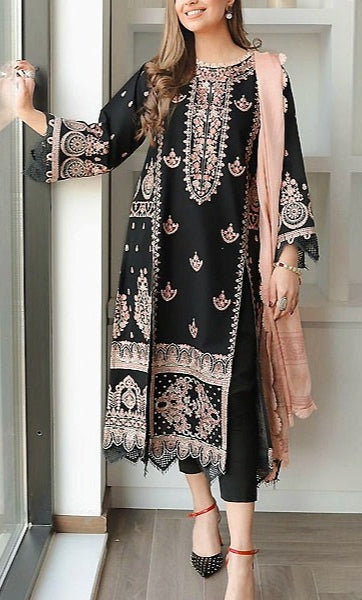 Zaib 3PC Black Embroidered Unstitched Suit