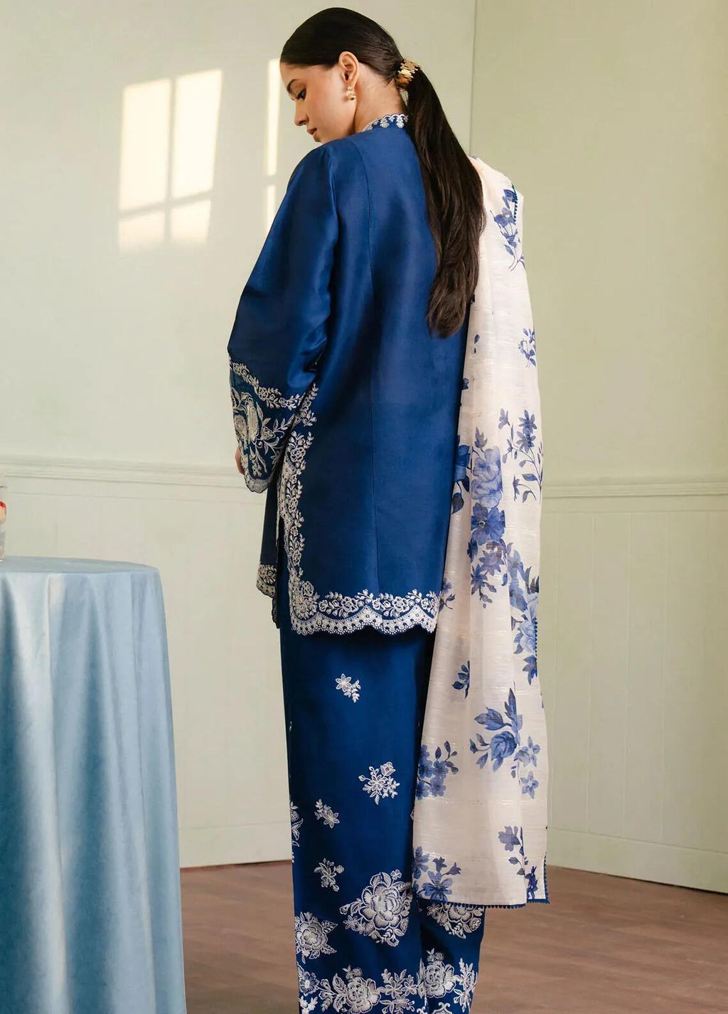 Zara Shahjahan 3PC Royal Blue Embroidered Unstitched Suit
