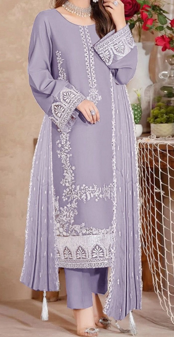 Zarqash 3PC Mild Purple Embroidered Unstitched Suit