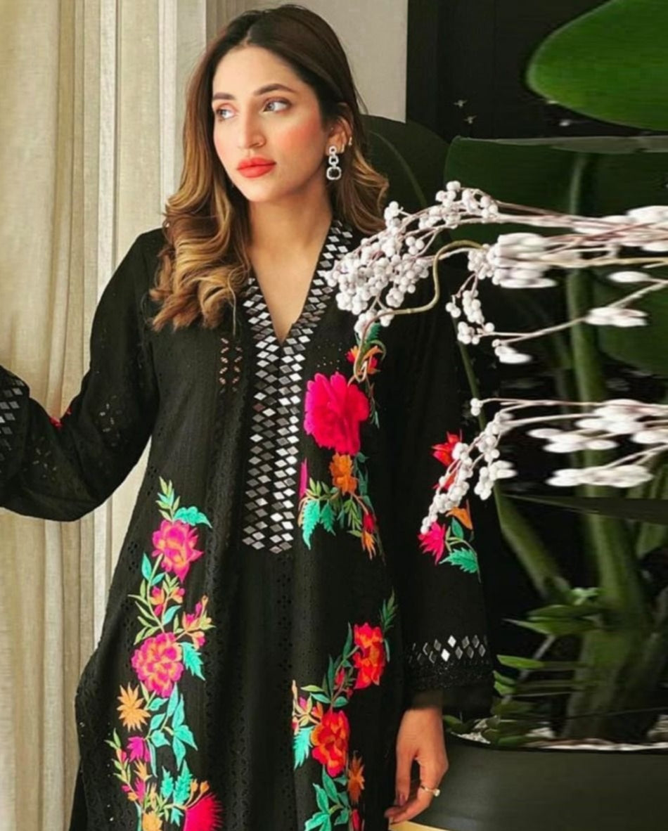 Limelight 2PC Black Embroidered Unstitched Suit