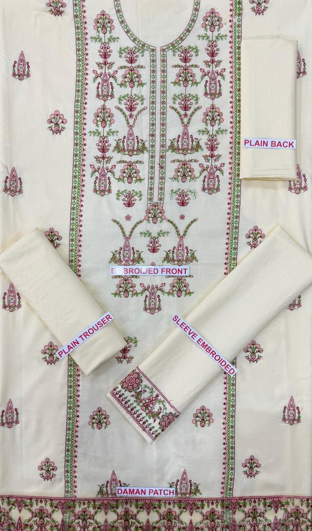 Hussain Rehar 2PC white Ash Embroidered Unstitched Suit