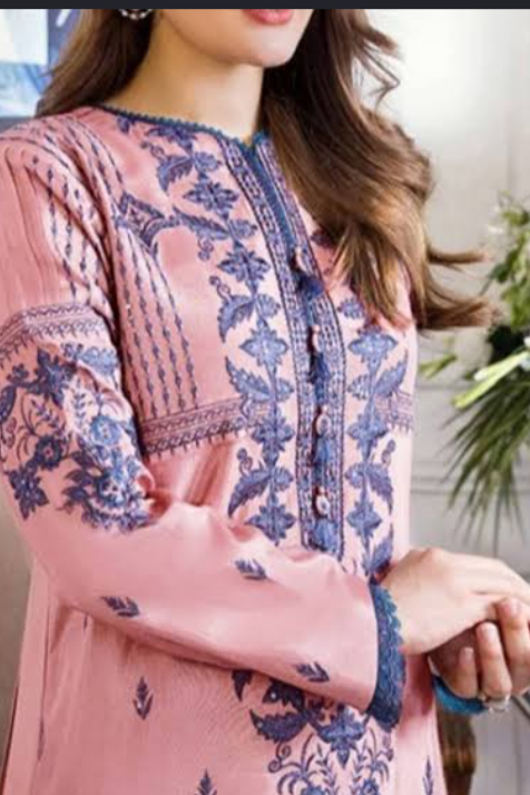 Asim Jofa 3PC Coral Pink Embroidered Unstitched Suit