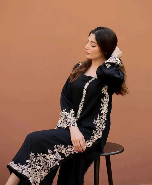 Azure 2PC Black Embroidered Unstitched Suit