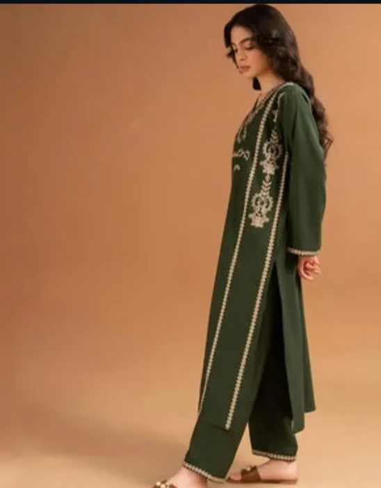 Batik 2pc Leave Green Embroidered Unstitched Suit