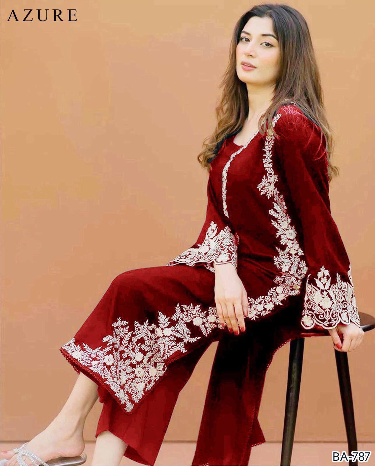 Azure 2PC Plum Maroon Embroidered Unstitched Suit