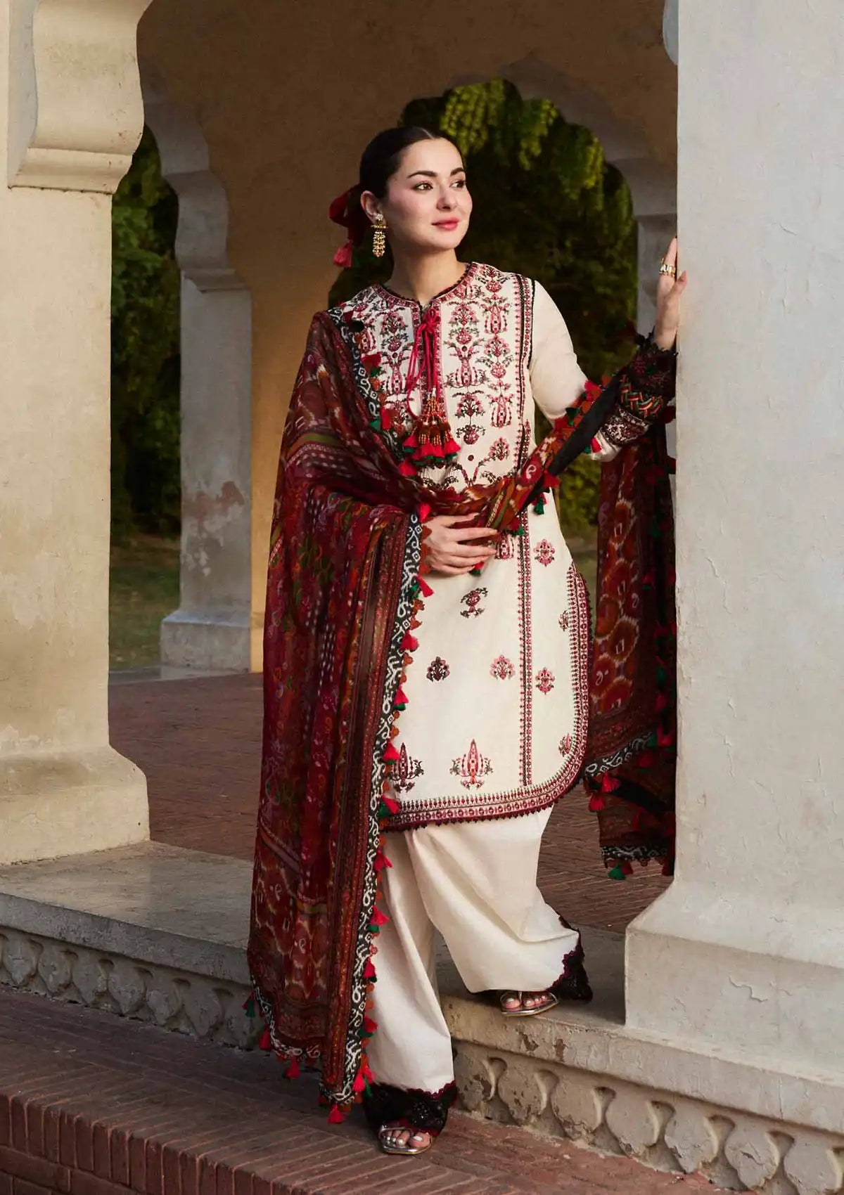 Hussain Rehar 2PC white Ash Embroidered Unstitched Suit