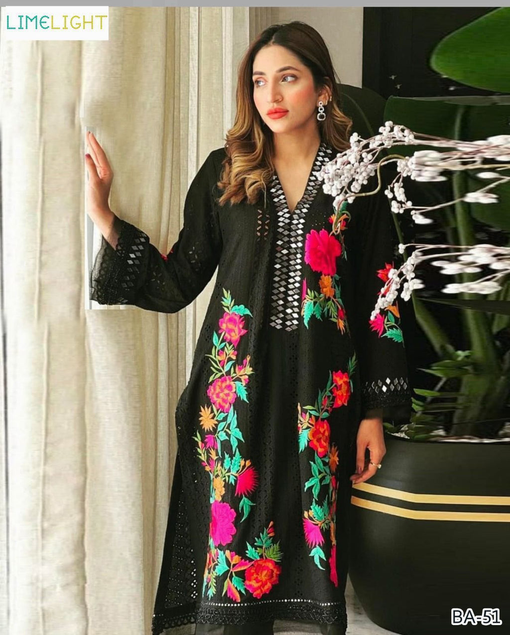 Limelight 2PC Black Embroidered Unstitched Suit