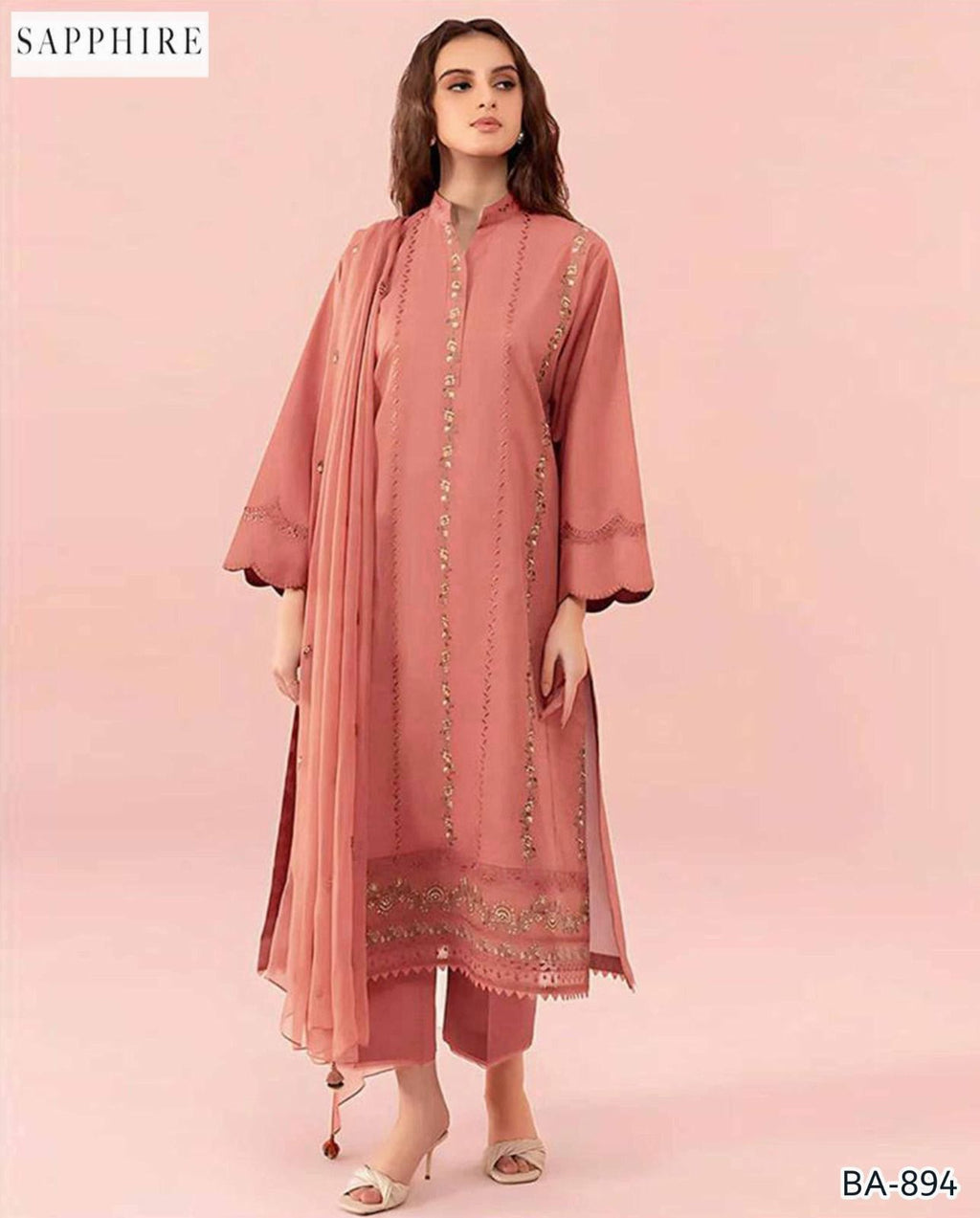 Sapphire 2PC Tea Pink Embroidered Unstitched Suit