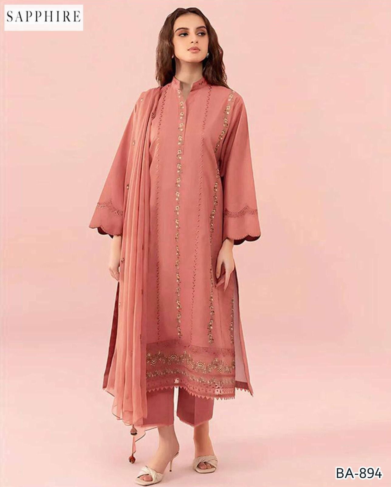 Sapphire 2PC Tea Pink Embroidered Unstitched Suit