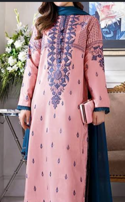 Asim Jofa 3PC Coral Pink Embroidered Unstitched Suit
