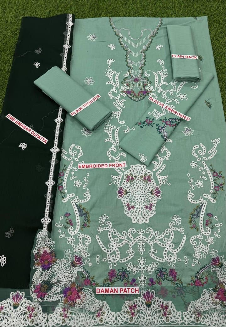 Zara Shahjahan 3 PC Pistachio Green Embroidered Unstitched Suit