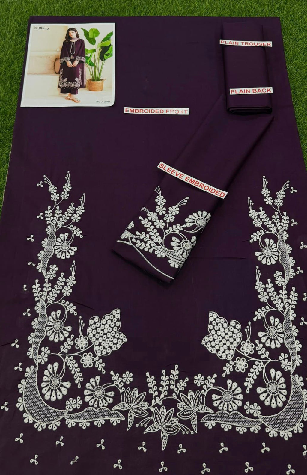 Zellbury 2PC Deep Purple Embroidered Unstitched Suit