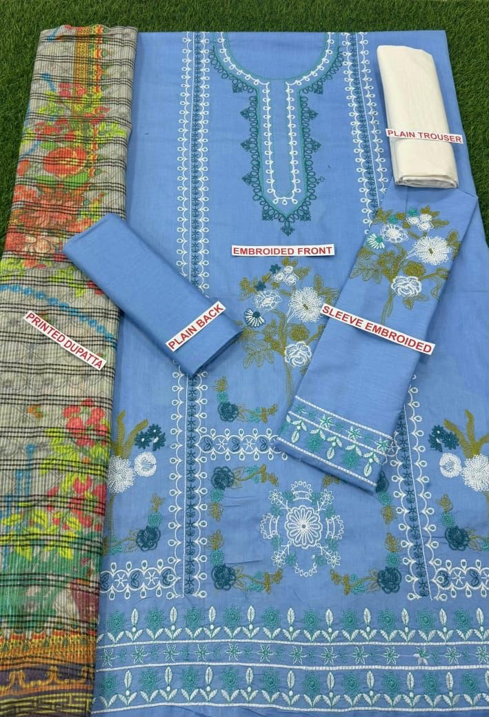 Zara Shahjahan 3PC Powder Blue EMBROIDERED Unstitched Suit