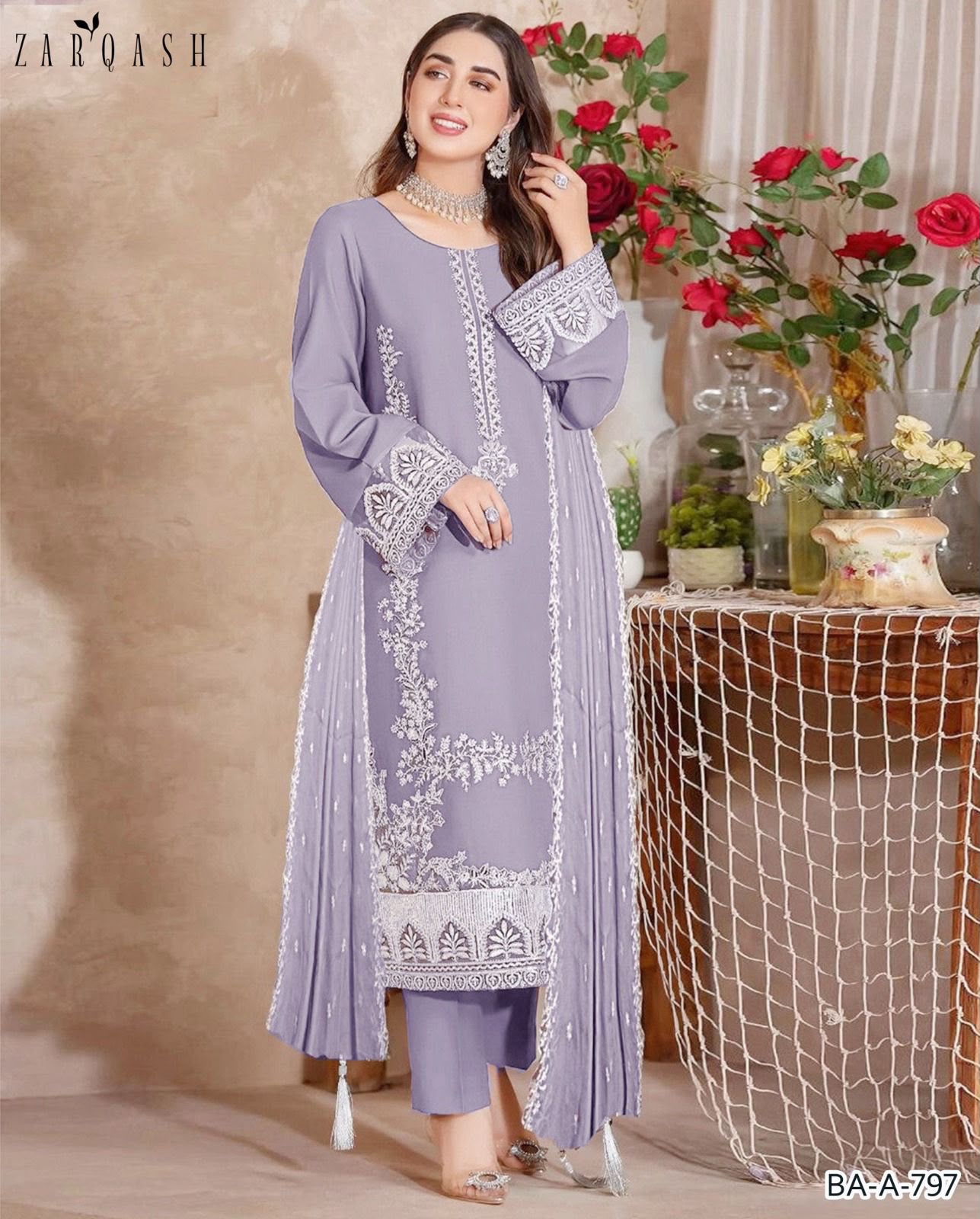 Zarqash 3PC Mild Purple Embroidered Unstitched Suit