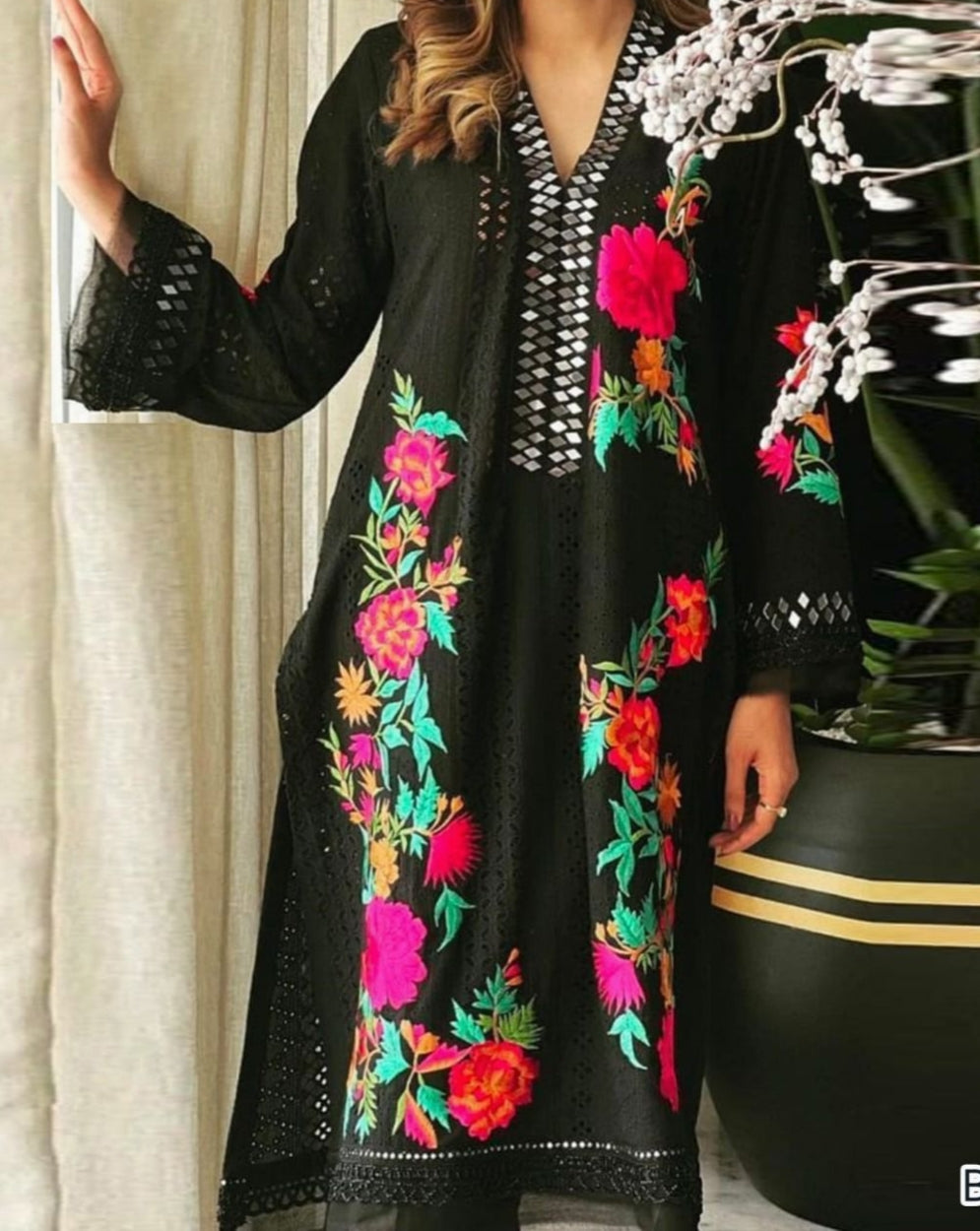 Limelight 2PC Black Embroidered Unstitched Suit