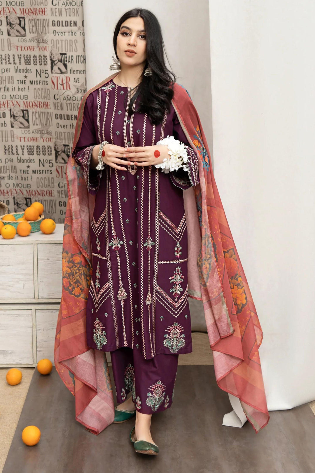 Azure 2PC Purple Embroidered Unstitched Suit