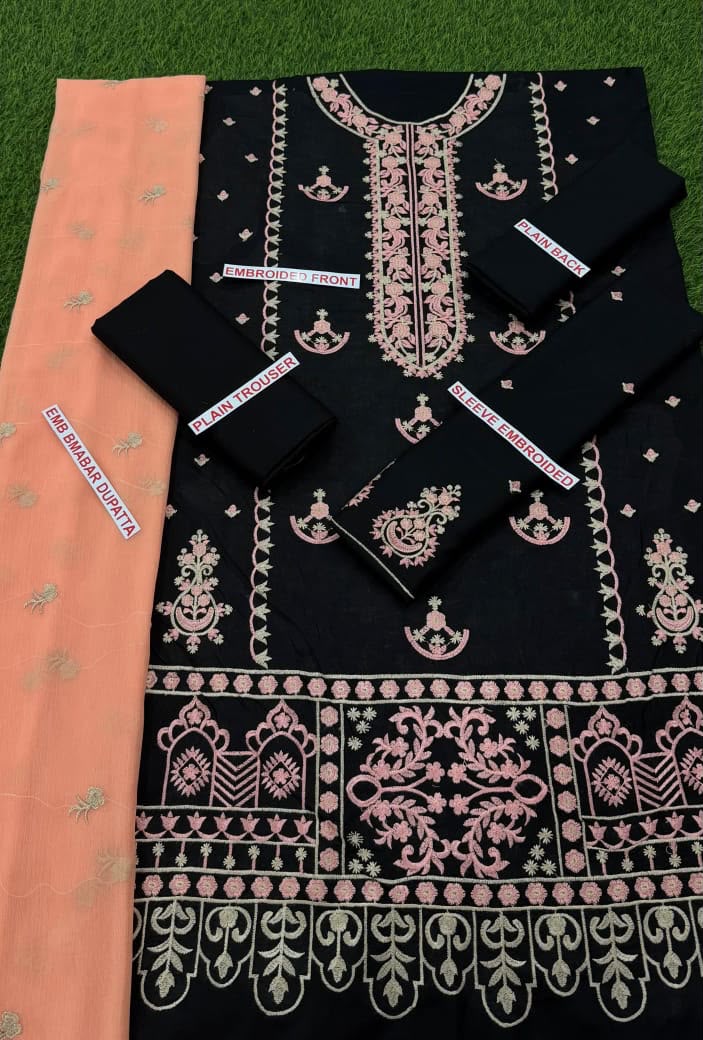 Zaib 3PC Black Embroidered Unstitched Suit
