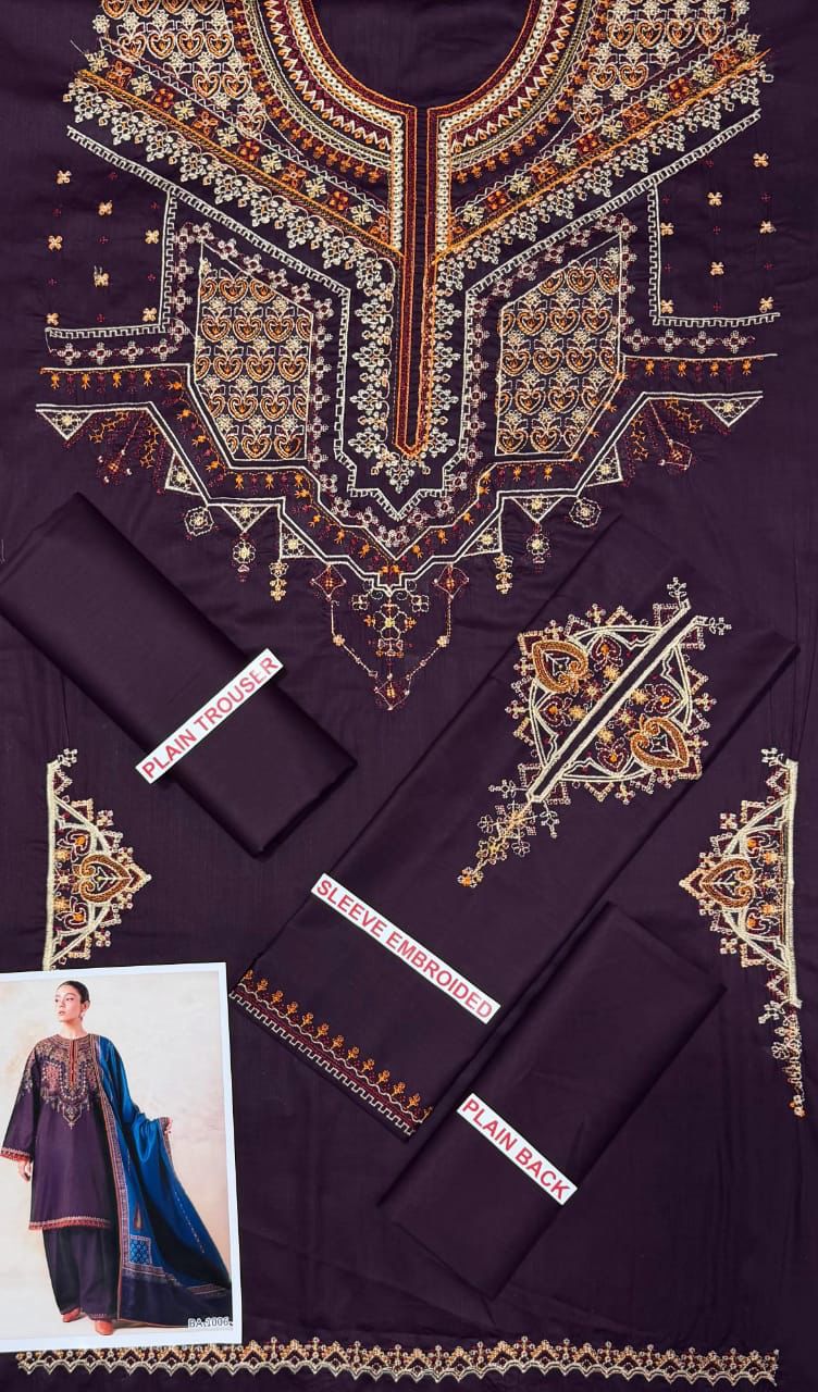 Zara Shahjahan 2PC Deep Purple Embroidered Unstitched Suit