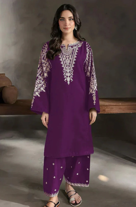 Batik 2PC Deep Purple Embroidered Unstitched Suit