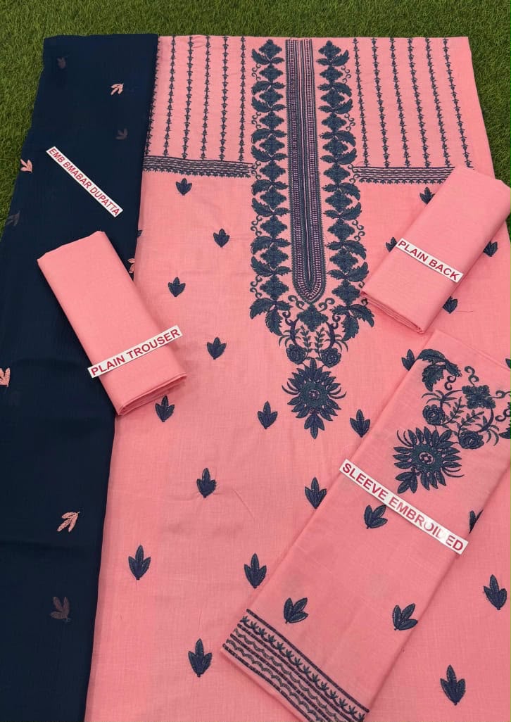 Asim Jofa 3PC Coral Pink Embroidered Unstitched Suit